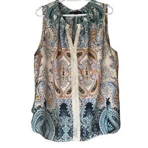 Zac & Rachel Blue / White Patterned Tank Top Size 2X